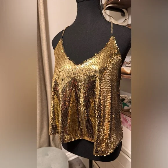 Gold Sequin Sleeveless Top - Picture 1 of 3
